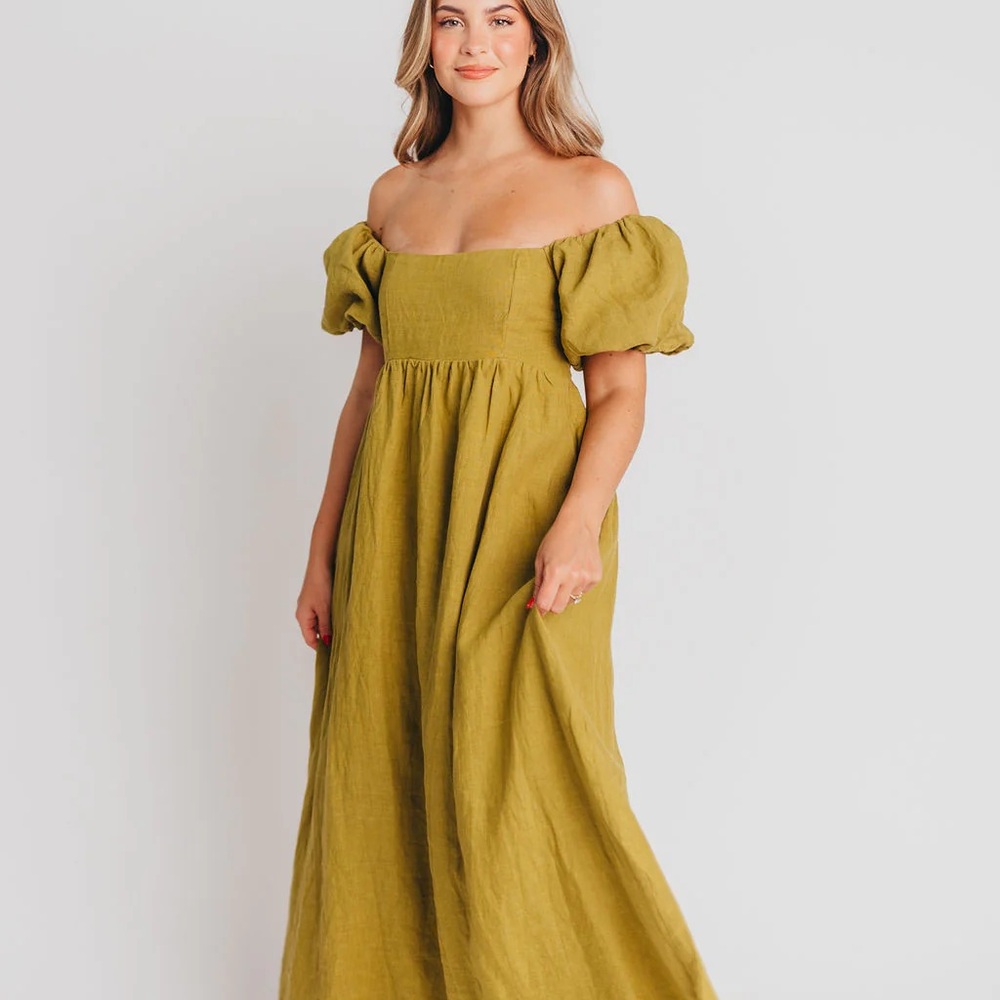 Worth Collective Candace Maxi Dress in Olive - 100% Linen - Bump Friendly